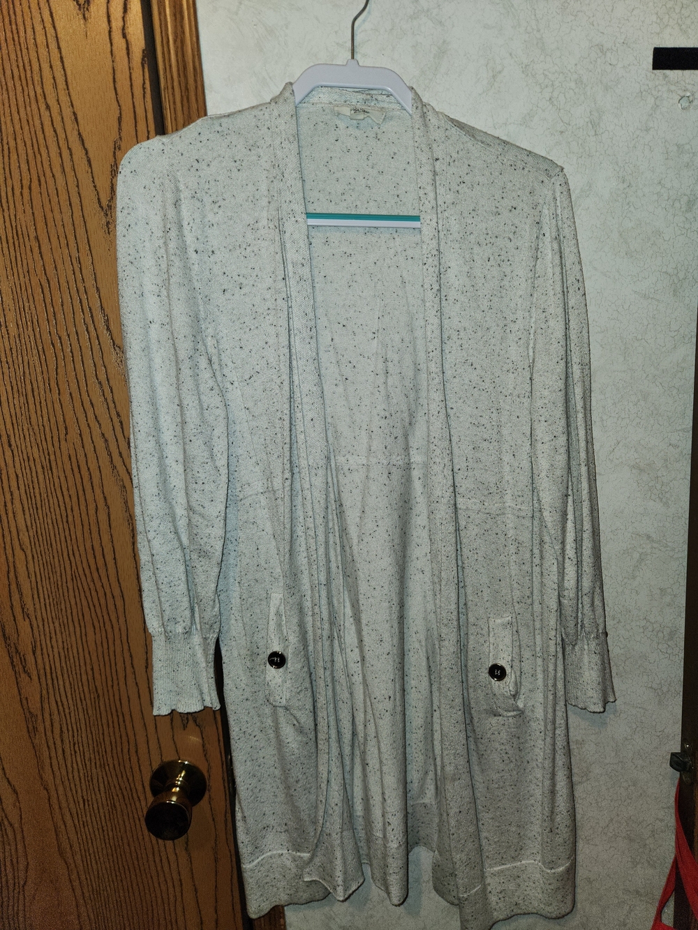 Women's Speckled Open-Front Cardigan Sweater in Light Gray